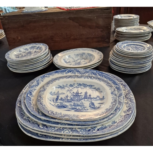 169 - Large collection of 19th century Swansea blue and white transfer printed dinner service items in the... 