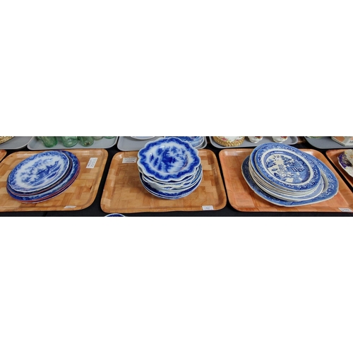 172 - Collection of 19th century Welsh and other pottery to include: Dillwyn Swansea 'Willow' plates, 'Wha... 