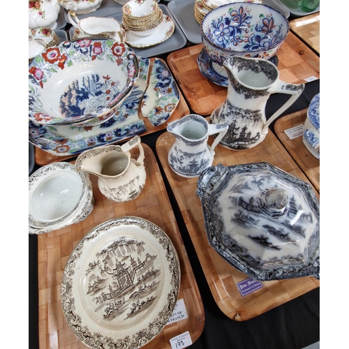 173 - Four trays of 19th century Welsh pottery to include: 'Aberdare' pattern Gaudy Welsh pedestal bowl, '... 