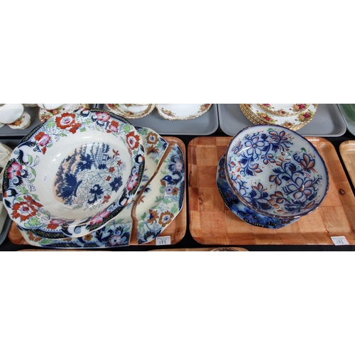 173 - Four trays of 19th century Welsh pottery to include: 'Aberdare' pattern Gaudy Welsh pedestal bowl, '... 