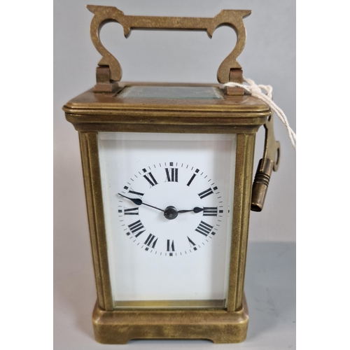 179 - Antique French brass repeating carriage clock with Roman numerals. With key. (B.P. 21% + VAT)