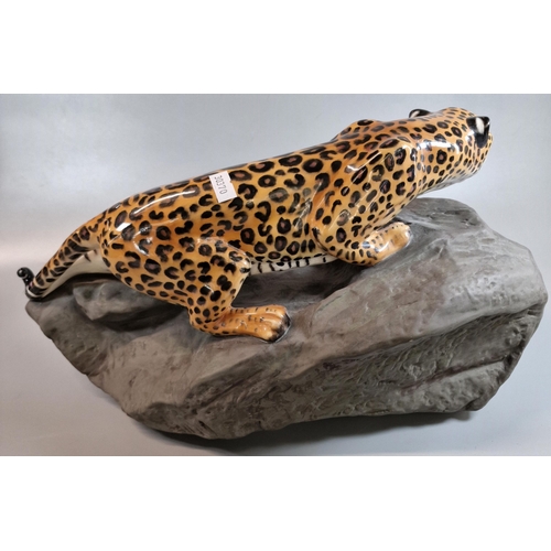 191 - Royal Doulton HN2638 large prestige model of a Leopard on naturalistic rock, marked to the underside... 