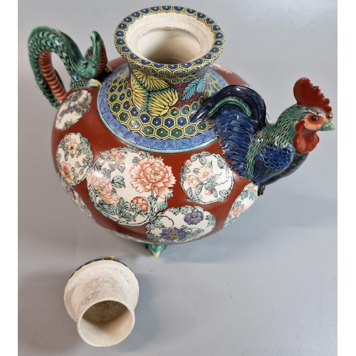 192 - Japanese Satsuma export pottery teapot, overall decorated in polychrome enamels with roundels of flo... 