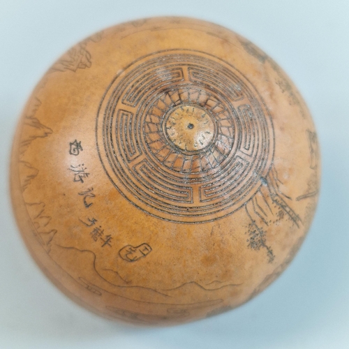 195 - Chinese carved spherical gourd decorated with Monkey and other characters from 'Journey to the West'... 