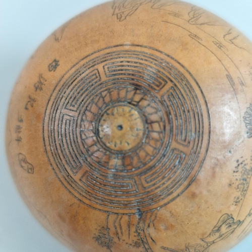 195 - Chinese carved spherical gourd decorated with Monkey and other characters from 'Journey to the West'... 