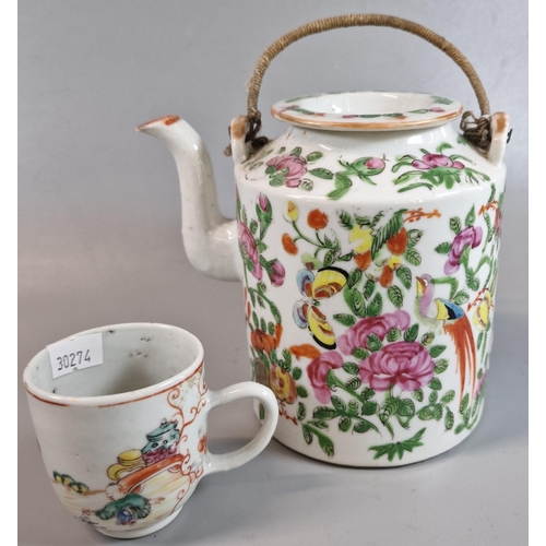 197 - Late Qing Canton polychrome teapot decorated all over with flowers, birds and butterflies, together ... 