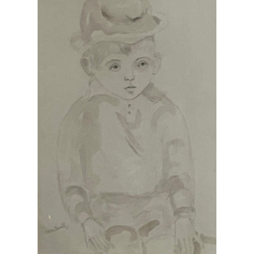 2 - Vera Bassett (Welsh, Pontardulais, 1922-1997), portrait of a young boy, signed. Pencil and wash. 52x... 