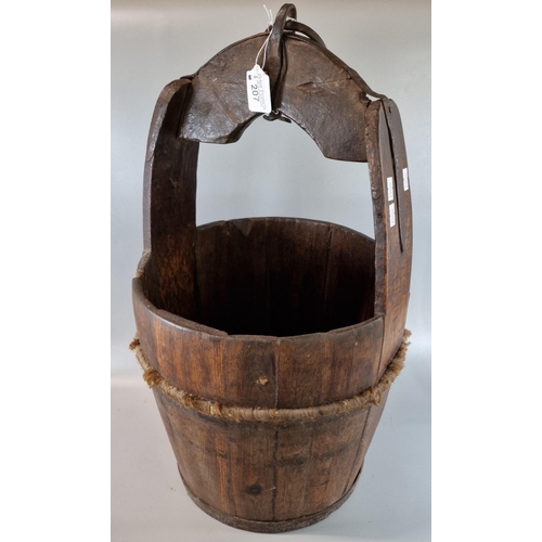 207 - Antique coopered milkmaid's pail with metal suspension loop. (B.P. 21% + VAT)