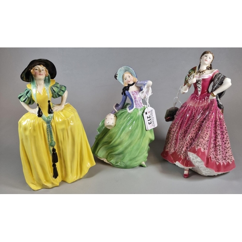 213 - Three Royal Doulton bone china figurines to include:  'Carmen', 'Patricia' HN1414 and 'Autumn Breeze... 