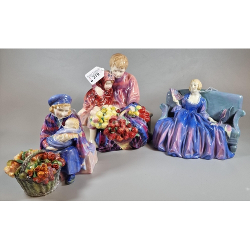 219 - Three Royal Doulton bone china figurines/figure groups to include: 'Flower Seller's Children' HN1432... 