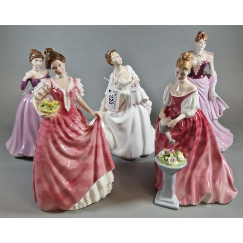 220 - Three Royal Doulton bone china figurines to include: 'Miss Kay', 'Carol' and 'Alexandra', together w... 