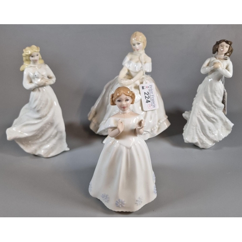 224 - Four Royal Doulton bone china figurines to include: 'Catherine', 'Heather', 'Forget-me-not' and 'Lov... 