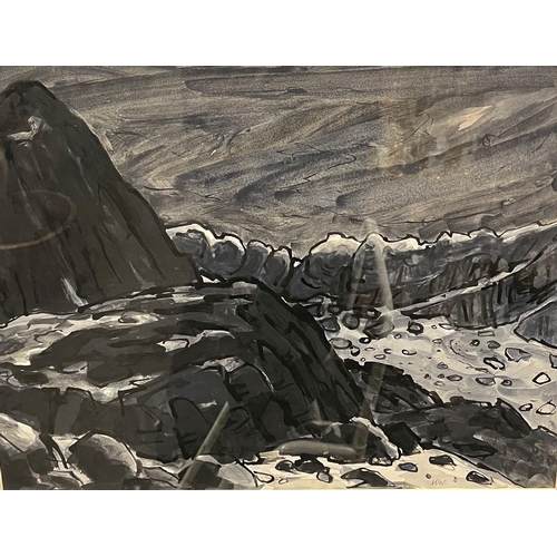 24 - Sir John Kyffin Williams, RA, KBE (Welsh 1918-2006), 'Crib Goch', signed with initials. Monochrome w... 