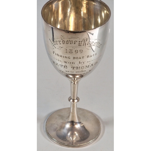 267 - Late Victorian silver presentation goblet, Aberdovey Regatta 1899 fishing boat Race, won by Kate Tho... 