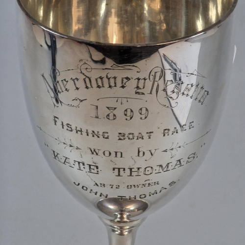 267 - Late Victorian silver presentation goblet, Aberdovey Regatta 1899 fishing boat Race, won by Kate Tho... 