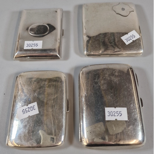 272 - Four silver cigarette cases of plain form. 9.1 troy oz approx. (B.P. 21% + VAT)