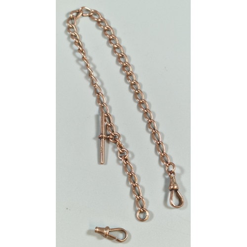 279 - 9ct rose gold curb link T bar Albert pocket watch chain. 28.5g approx. (B.P. 21% + VAT)