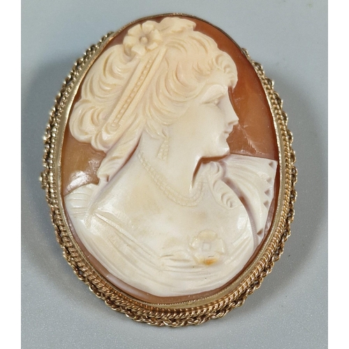 283 - 9ct gold cameo portrait brooch. 5x3.5cm approx. (B.P. 21% + VAT)