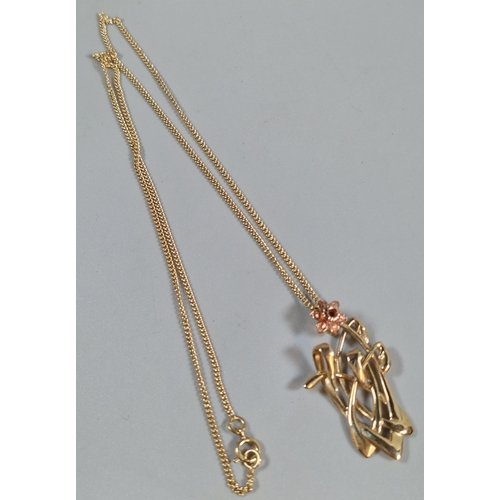 292 - 9ct Clogau gold daffodil pendant on 9ct fine link chain in Clogau box. 7g approx. (B.P. 21% + VAT)