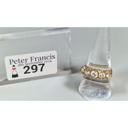 297 - 9ct gold and cubic zirconia five stone dress ring. 4g approx. Size P. (B.P. 21% + VAT)