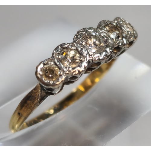 304 - 18ct gold and platinum five stone diamond ring. 2.3g approx. Size I. (B.P. 21% + VAT)