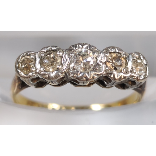 304 - 18ct gold and platinum five stone diamond ring. 2.3g approx. Size I. (B.P. 21% + VAT)