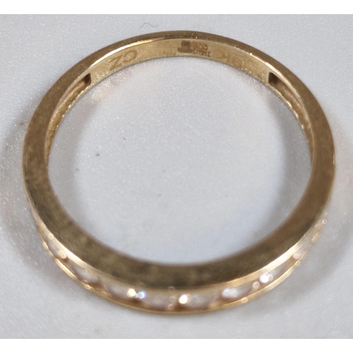 307 - 9ct gold and cubic zirconia half eternity style ring. 1.1g approx. Size J. (B.P. 21% + VAT)