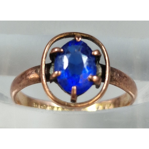 308 - 9ct gold and blue stone dress ring. 1.3g approx. Size I. (B.P. 21% + VAT)