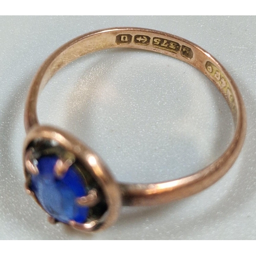 308 - 9ct gold and blue stone dress ring. 1.3g approx. Size I. (B.P. 21% + VAT)