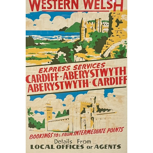 30A - Original framed Western Welsh Bus Services poster 'Express services Cardiff - Aberystwyth' etc. 76x5... 