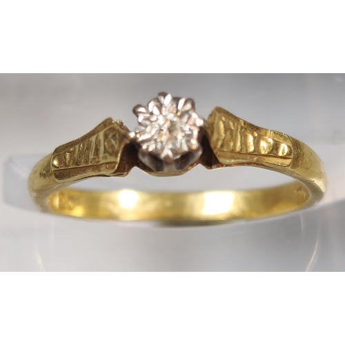 315 - 18ct gold diamond solitaire ring. 2.5g approx. Size J1/2. (B.P. 21% + VAT)