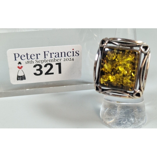 321 - Silver and Baltic amber dress ring. 12.5g approx. Size M. (B.P. 21% + VAT)