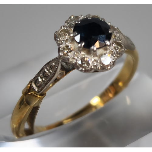 330 - 18ct gold and platinum diamond and sapphire multi-cluster flowerhead ring. 3.5g approx. Size N. (B.P... 