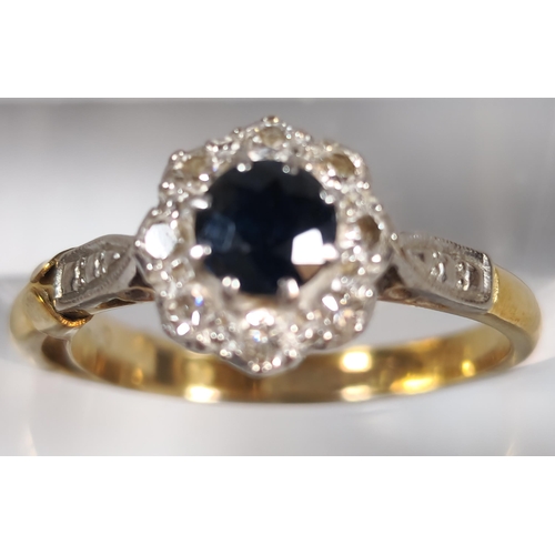 330 - 18ct gold and platinum diamond and sapphire multi-cluster flowerhead ring. 3.5g approx. Size N. (B.P... 