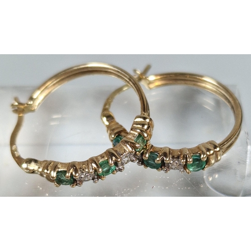 332 - Pair of 9ct gold diamond and emerald five stone earrings. 2.6g approx. (B.P. 21% + VAT)