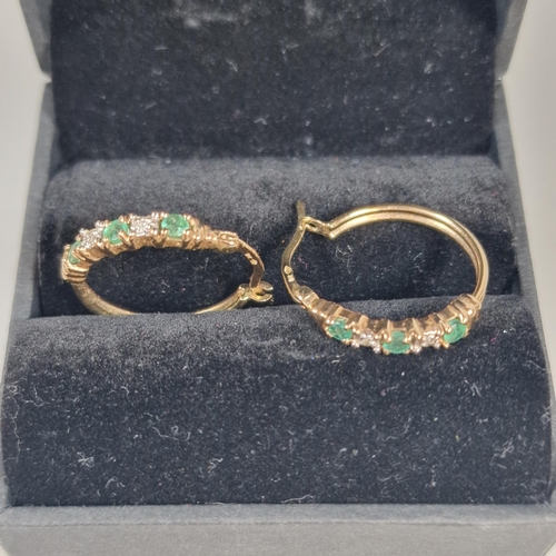 332 - Pair of 9ct gold diamond and emerald five stone earrings. 2.6g approx. (B.P. 21% + VAT)