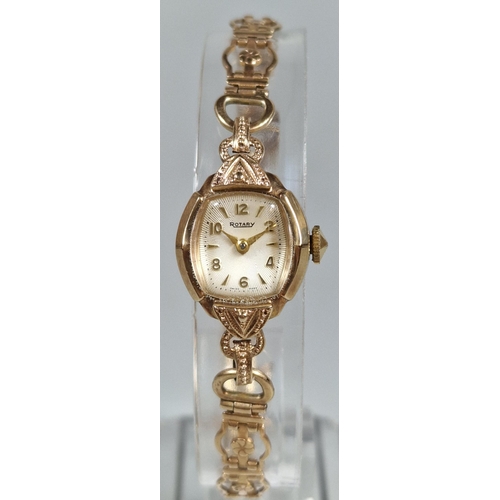 334 - Rotary 9ct gold ladies' bracelet cocktail watch, having Baton and Arabic numerals on fancy pierced g... 