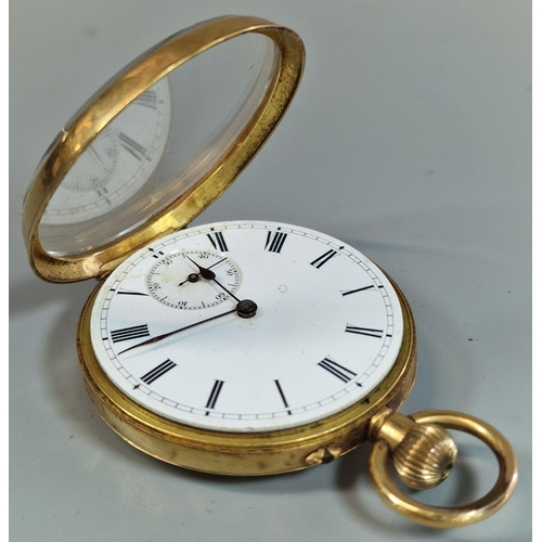 338 - 18ct gold outer cased keyless open face pocket watch with Roman numerals to the enamel face with sec... 