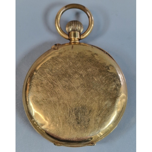 338 - 18ct gold outer cased keyless open face pocket watch with Roman numerals to the enamel face with sec... 