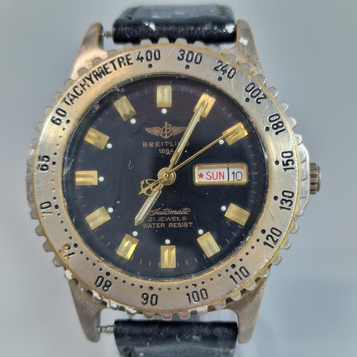 341 - Breitling automatic twenty one jewels water resistant diver's type wristwatch, with black face, havi... 