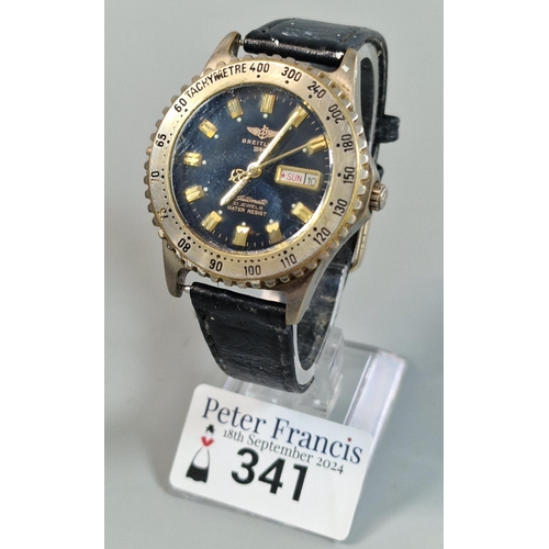 341 - Breitling automatic twenty one jewels water resistant diver's type wristwatch, with black face, havi... 