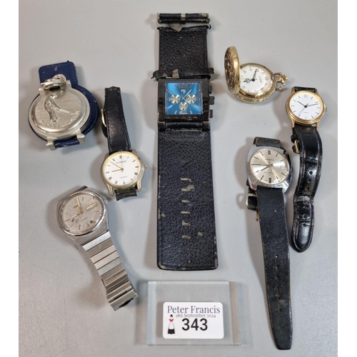 343 - Collection of assorted modern wrist and pocket watches to include: steel Seiko Five gentleman's brac... 