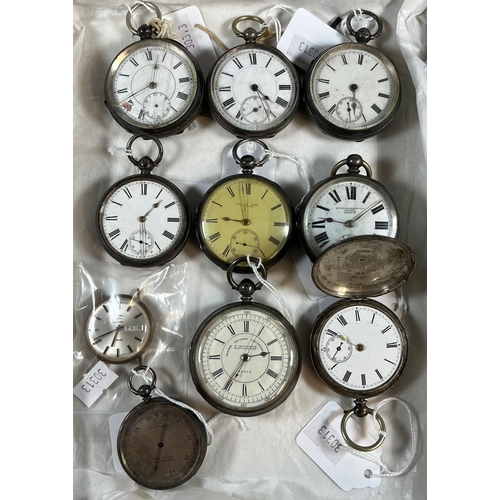 356 - Collection of silver and other pocket watches, a pocket barometer and a Rotary gentleman's yellow me... 