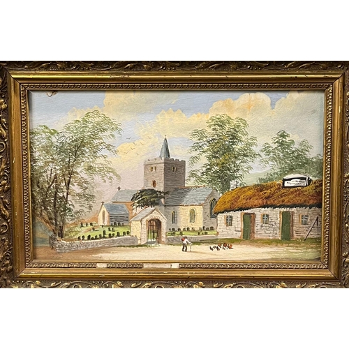 36 - Alfred Worthington (Welsh 1834-1927), Llanbadarn Church, Aberystwyth, oils on board. 17x29cm approx.... 