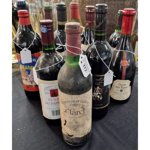 372 - Twelve bottles of assorted red wine to include: Cuvee du Patron, Grants of St James' Claret, 1998 Ch... 