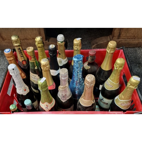 374 - Crate of assorted Perry, fortified wine, Cava, sparkling wine and one bottle of Piper Heidsieck Cham... 