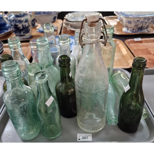 387 - Collection of vintage glass bottles, Welsh related to include: Buckley's, Bowen & Son, Tovali, Rees ... 