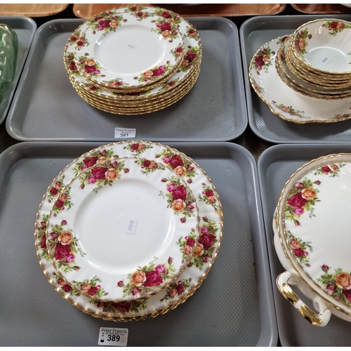 389 - Six trays of Royal albert 'Old Country Roses' tea and dinnerware items. (6) (B.P. 21% + VAT)