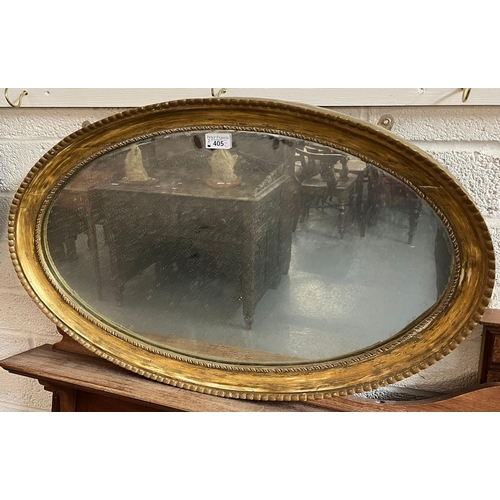 405 - Two gilt framed mirrors, one circular with beveled plate, overall 50cm diameter approx. The other ov... 