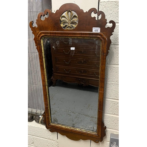 407 - Pair of 18th century style walnut framed fret cut pier glasses, with pierced and gilded crestings an... 